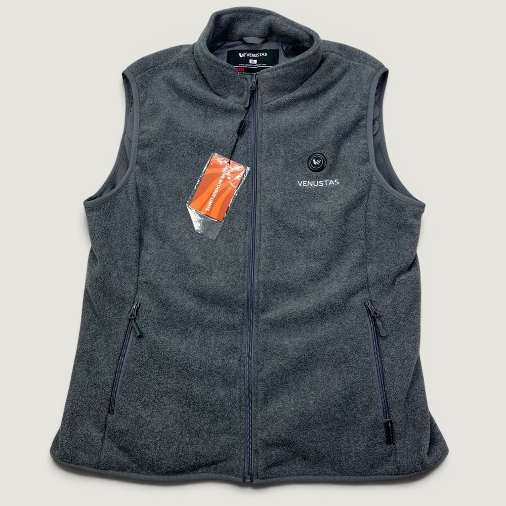 NEW Venustas Womens XL Heated Fleece Vest Grey Model Full Zip Sleeveless Jacket